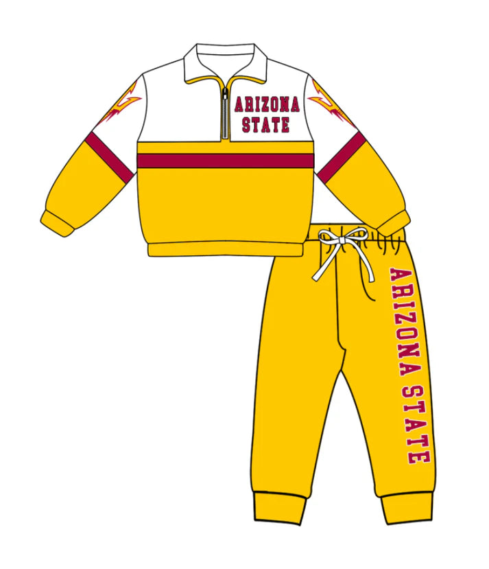 Preorder (moq 5)Baby Boys Arizona State Zipper Pullover Jogger Pants Team Clothes Set 1.6