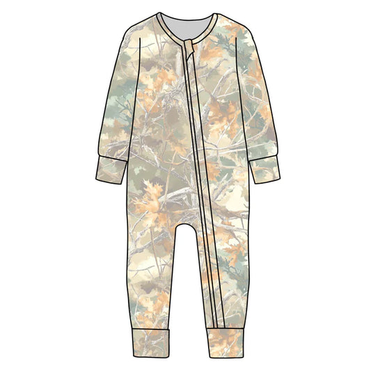 Preorder (moq 5)Baby Boys Southern Leaves Camo Two Way Zip Convertible Rompers 12.29