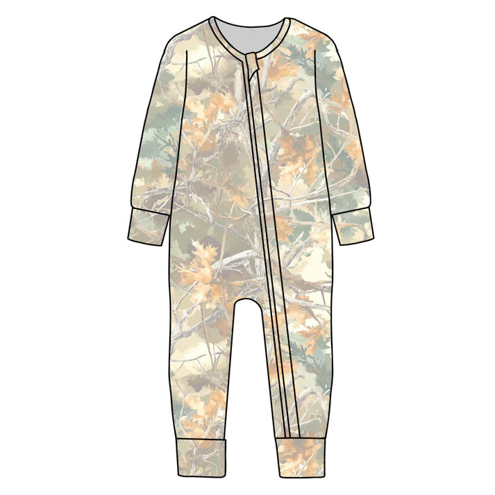 Preorder (moq 5)Baby Boys Southern Leaves Camo Two Way Zip Convertible Rompers 12.29