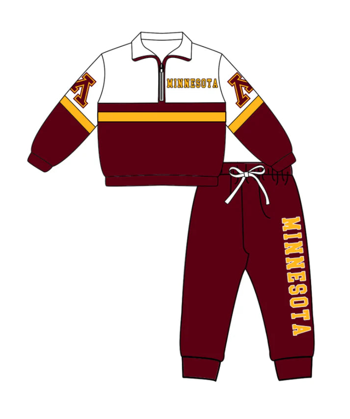 Preorder (moq 5)Baby Boys Minnesota Zipper Pullover Jogger Pants Team Clothes Set 1.6