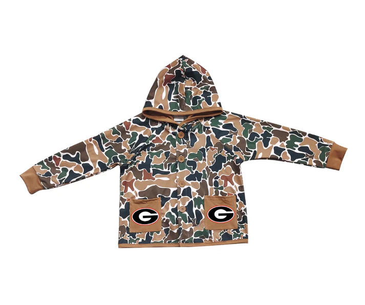Preorder (moq 5)Baby Boys Dark Brown Camo G Pockets Team Button Hoodie Jackets Top 11.24