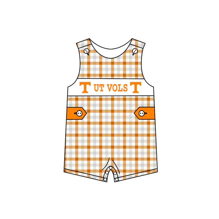Preorder (moq 5)Baby Boys Orange Checked T Ut Vols Team Rompers 12.24
