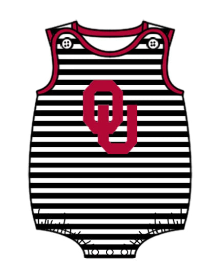 Preorder (moq 5)Baby Boys Black Stripe OU Team Rompers 12.24