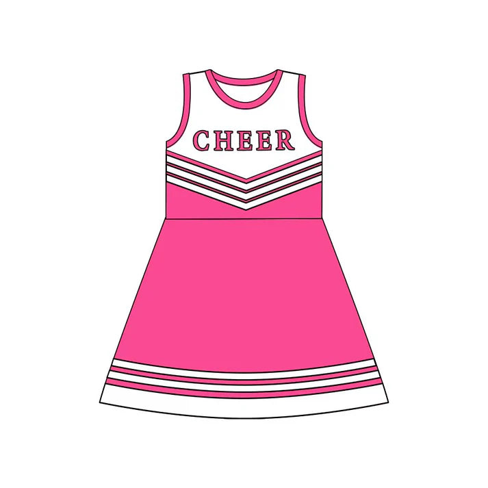 Preorder (moq 5)Baby Girls Hotpink Cheer Team Knee Length Dresses 8.12