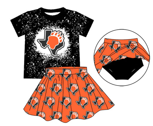 Preorder (moq 5)Baby Girls Black Paw Top Bummie Skorts Team Sets 6.30