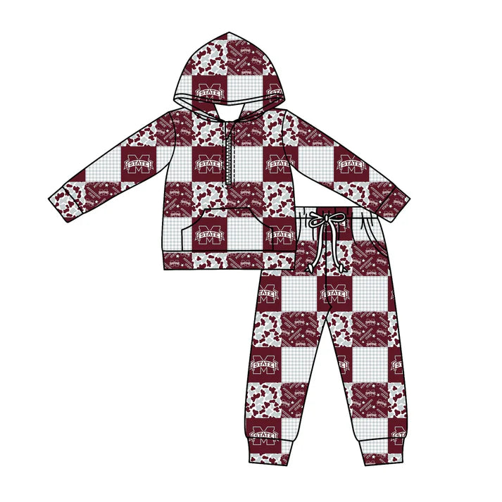 Preorder (moq 5)Baby Boys Camo M State Checked Zipper Pockets Hoodies Pants Team Clothes Sets 11.27
