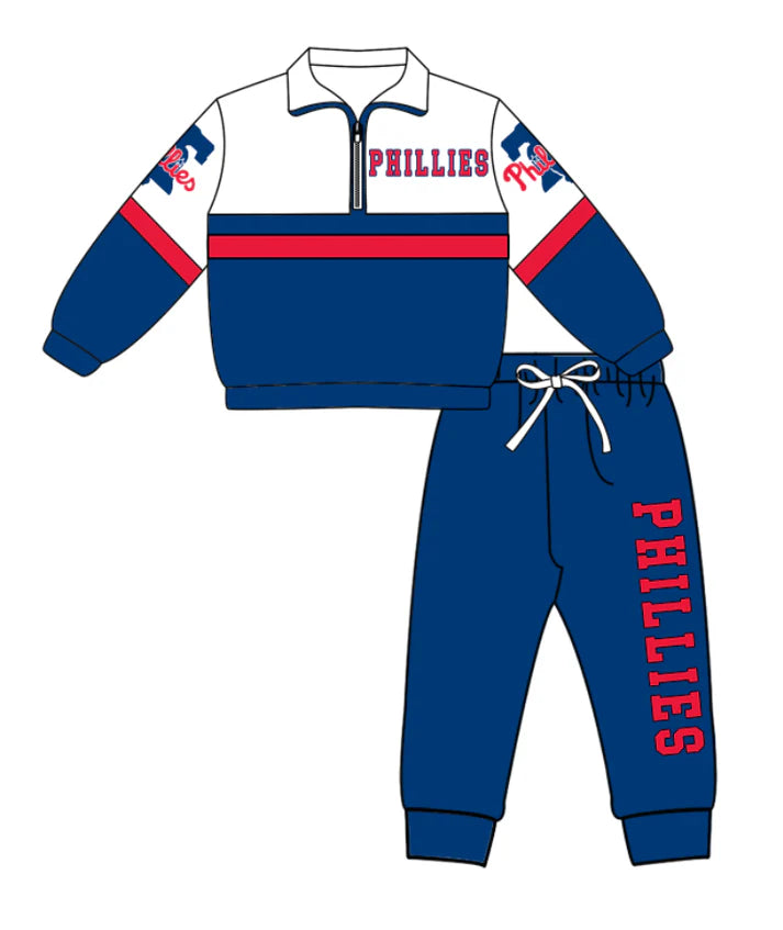 Preorder (moq 5)Baby Boys Phillies Zipper Pullover Jogger Pants Team Clothes Set 1.7