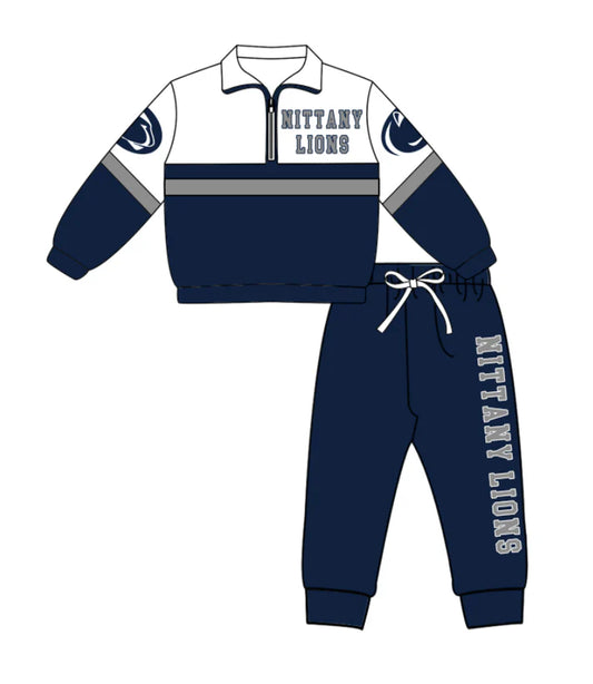 Preorder (moq 5)Baby Boys Nittany Lions Zipper Pullover Jogger Pants Team Clothes Set 1.6
