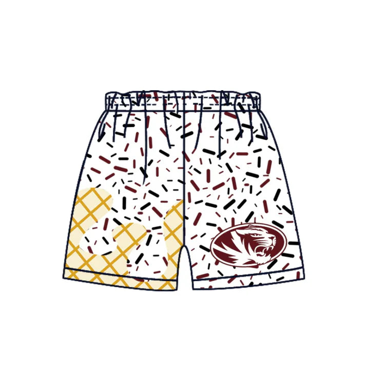 MOQ 5 pcs white maroon ice cream sprinkle kids boys team shorts 8.19