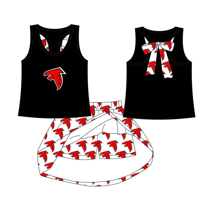 Preorder (moq 5)Baby Girls Black Loving Falcons team Top Skirt Skort Sets 6.23