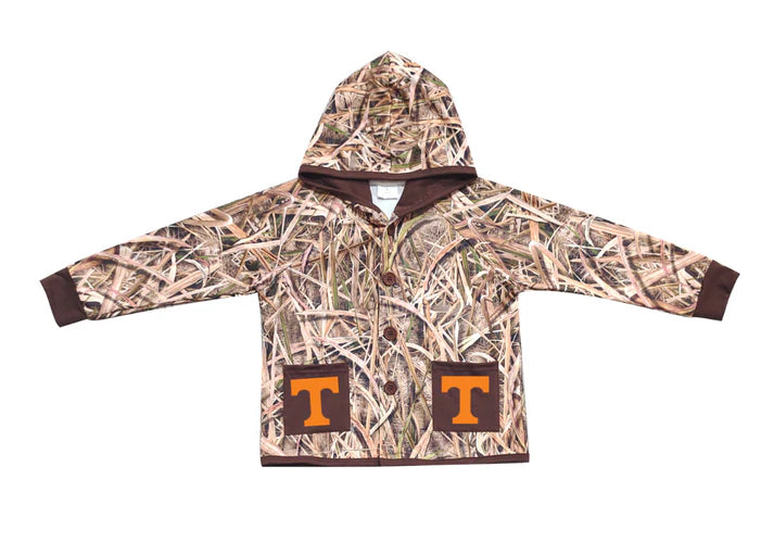 Preorder (moq 5)Baby Boys Khaki Leaves Camo Orange T Pockets Team Button Hoodie Jackets Top 11.22