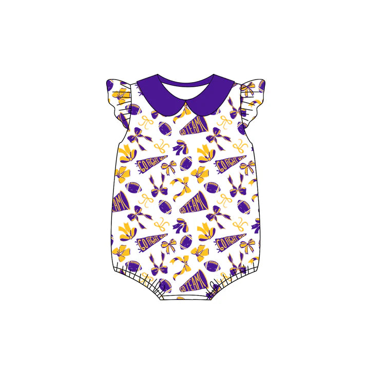 preorder(moq 5)Baby Infant Girls Purple Team Bow Flutter Sleeve Rompers 8.1