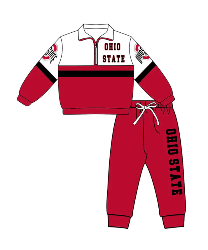 Preorder (moq 5)Baby Boys Ohio State Zipper Pullover Jogger Pants Team Clothes Set 1.7