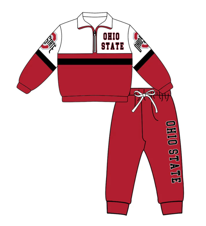 Preorder (moq 5)Baby Boys Ohio State Zipper Pullover Jogger Pants Team Clothes Set 1.6