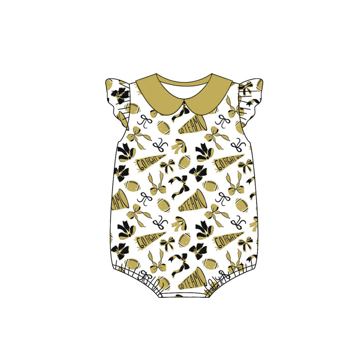 preorder(moq 5)Baby Infant Girls Saint Golden Team Bow Flutter Sleeve Rompers 8.1