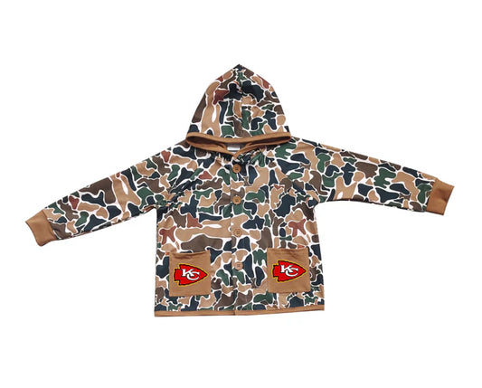 Preorder (moq 5)Baby Boys Dark Brown Camo KC Pockets Team Button Hoodie Jackets Top 11.22