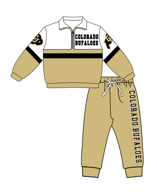 Preorder (moq 5)Baby Boys Colorado Bufaloes Zipper Pullover Jogger Pants Team Clothes Set 1.6