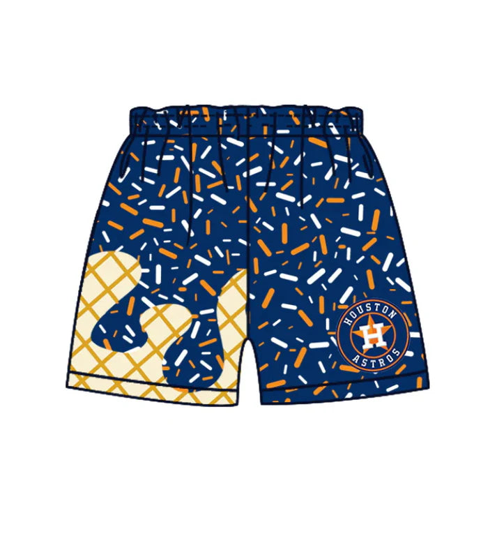 MOQ 5 pcs H blue ice cream sprinkle kids boys team shorts 8.19
