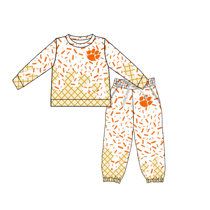 preorder(moq 5) Baby Boys Orange Paw Team long Sleeve Tee Shirt pants Clothes Sets 6.12