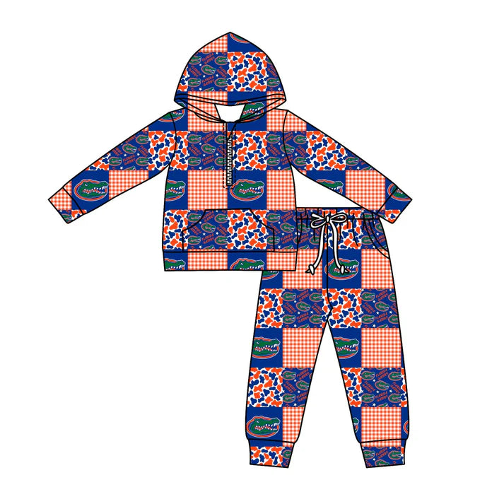 Preorder (moq 5)Baby Boys Camo Crocodiles Checked Zipper Pockets Hoodies Pants Team Clothes Sets 11.27