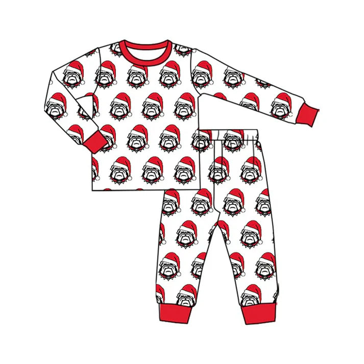 Preorder(moq 5) Baby Kids Bulldogs Team Christmas Top Pants Lounge Wear Pajamas Sets 8.11