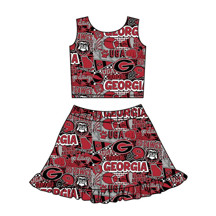 Preorder (moq 5)Baby Girls Football UGA Bulldogs Vests Ruffle Skirt Shorts Team Clothes Set 1.10