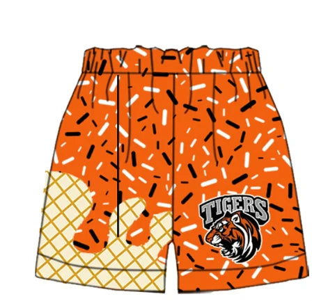 Preorder moq 5 Baby Boys Orange Drip Tigers Team Shorts Bottom 7.11