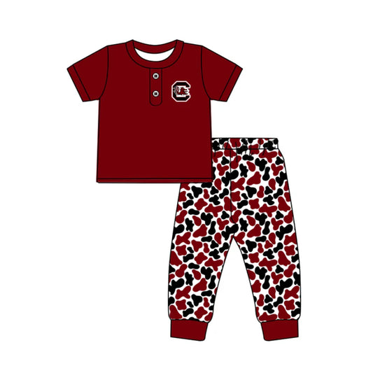 Preorder (moq 5)Baby Boys Red C Bulls Button Top Camo Pants Team Clothes Sets 11.25