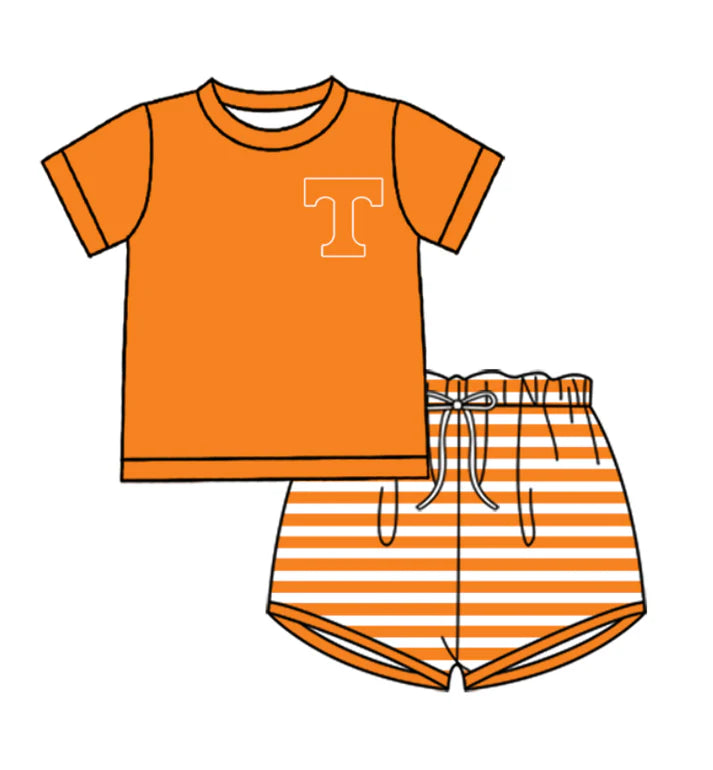 Preorder (moq 5)Baby Boys Orange T Top Stripe Shorts Team Clothes Sets 12.27