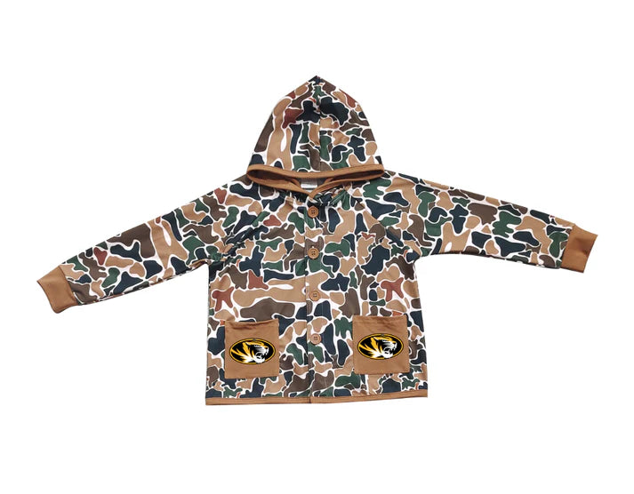Preorder (moq 5)Baby Boys Dark Brown Camo Tigers Pockets Team Button Hoodie Jackets Top 11.24
