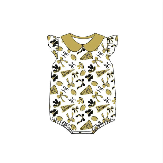 preorder(moq 5)Baby Infant Girls Gold Bow Flutter Sleeve Rompers 7.21