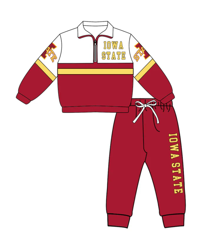 Preorder (moq 5)Baby Boys Lowa State Zipper Pullover Jogger Pants Team Clothes Set 1.6