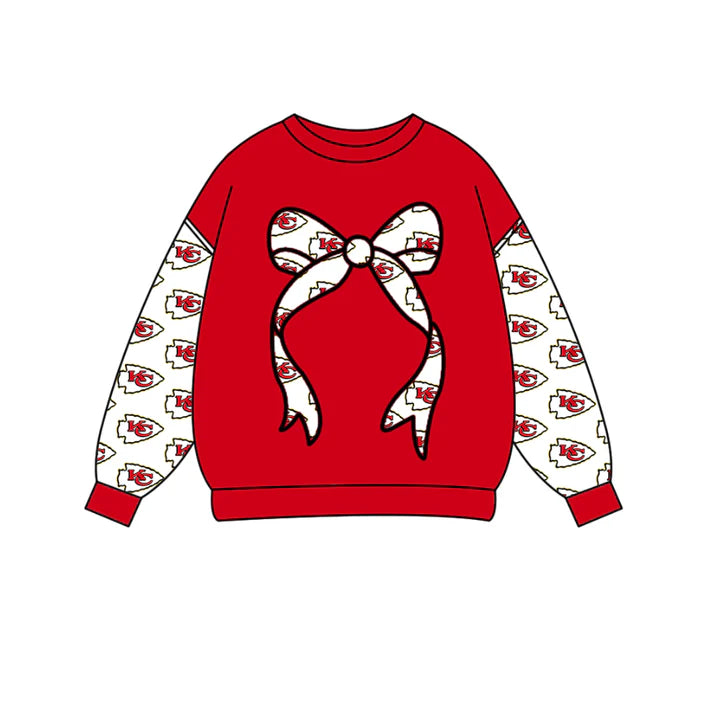 Preorder Moq 5 Baby Girls Red Long Sleeve KC Bows Team Tee Shirts Top 10.16