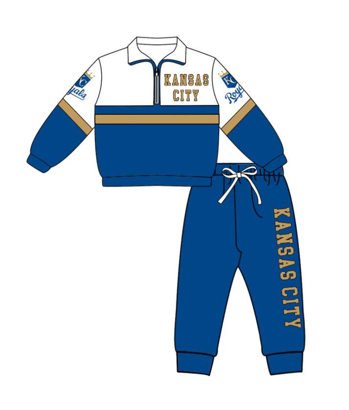 Preorder (moq 5)Baby Boys Kansas City Zipper Pullover Jogger Pants Team Clothes Set 1.7