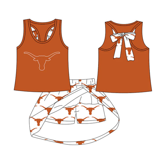 Preorder (moq 5)Baby Girls Cow bow vest team Top Skirt Skort Sets 7.21