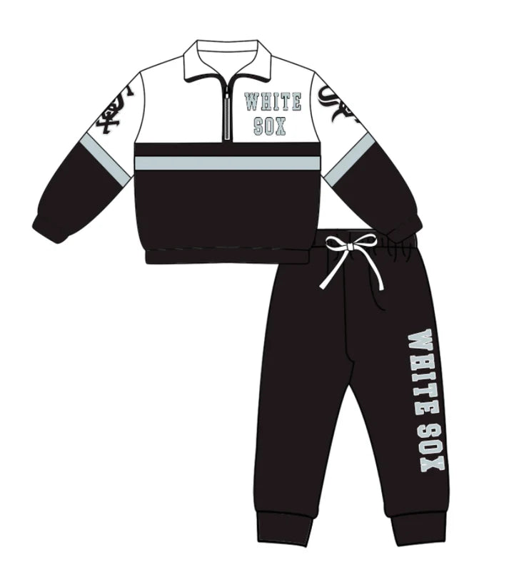 Preorder (moq 5)Baby Boys White Sox Zipper Pullover Jogger Pants Team Clothes Set 1.7