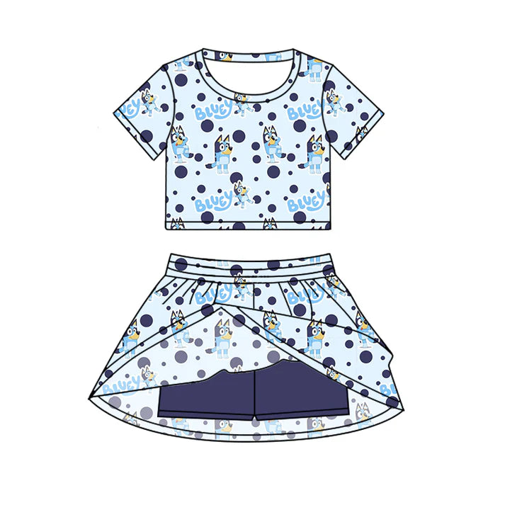 Preorder (moq 5)Baby Girls Cute Dogs Cartoon Top Skirt Skort Sets 6.19