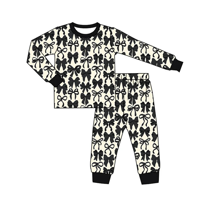 Preorder (moq 5)Baby Girls Black Bows Long Sleeves Top Pant Pajamas Sets 6.7