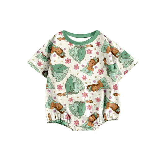 preorder(moq 5) Baby Girls Green Princess Flowers Short Sleeve Rompers 12.26