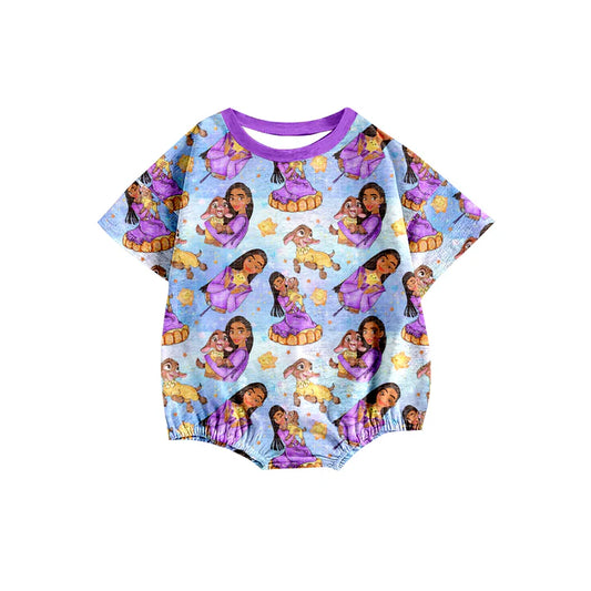 preorder(moq 5) Baby Girls Purple Princess Short Sleeve Rompers 12.26