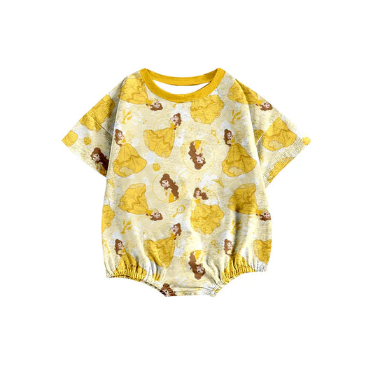 preorder(moq 5) Baby Girls Yellow Princess Short Sleeve Rompers 12.26