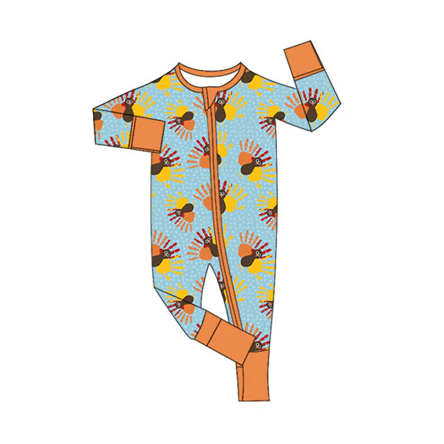 Preorder (moq 5)Baby Boys Long Sleeves Turkey Plaid Zipper Rompers 6.28