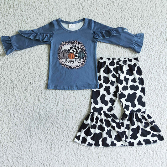 New Design Girls Halloween Clothing Pumpkin Print Fall Outfits GLP0090 9.5