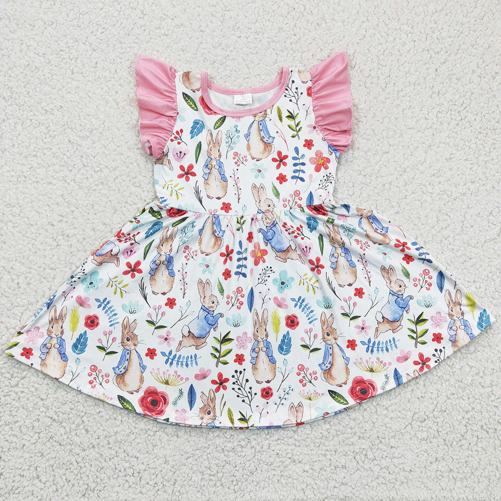 Boutique Baby Girl Dress Bunny Print Cute Easter Girls Dresses Spring GSD0229