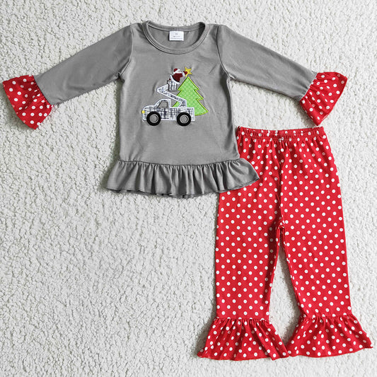 Boutique Girls Clothing Christmas Car Tree Embroidery Baby Kids Outfits BLP0135 GLP0332
