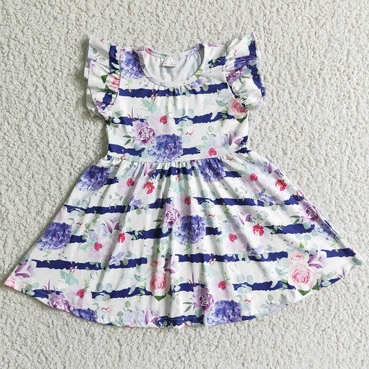 Flower Print Cute Baby Girls Dress Short Sleeve Girl Dresses A8-6