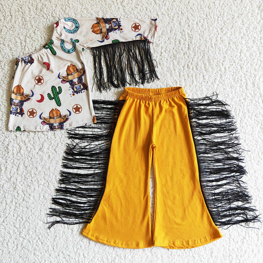 Western Style Baby Girl Clothes Cow Print Boutique Kids Outfits GSPO0142