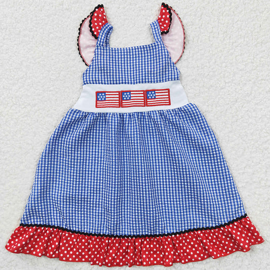 Baby Girls Dress July 4th Flag Embroidery Knee Length Dresses GSD0191