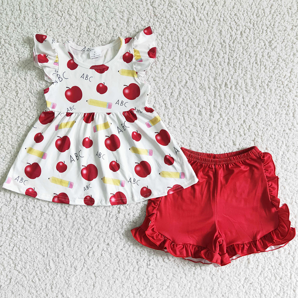 Boutique Baby Girl Clothes Set Pencil Apple Print Girls Back to School Clothing GSSO0121 3.12