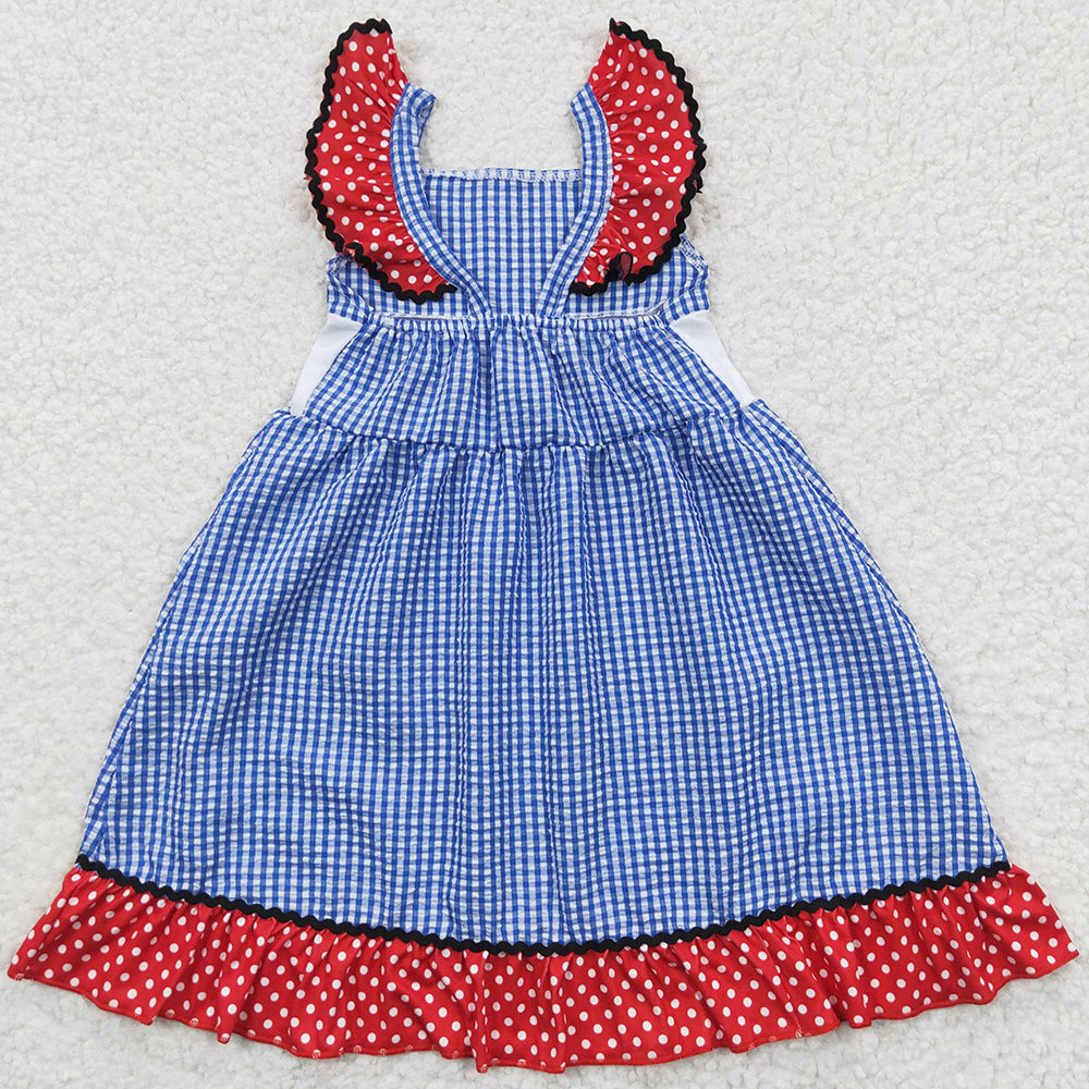 Baby Girls Dress July 4th Flag Embroidery Knee Length Dresses GSD0191